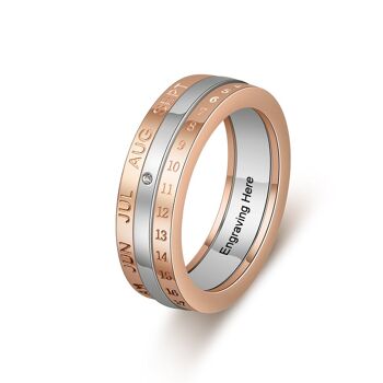 Bague Acier Inoxydable Date Spéciale Personnalisée - Taille 8 - Plaqué Or Rose 4