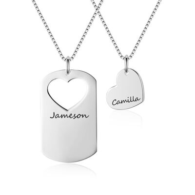 Juego de collar para pareja con colgante de corazón personalizado y etiqueta recortada