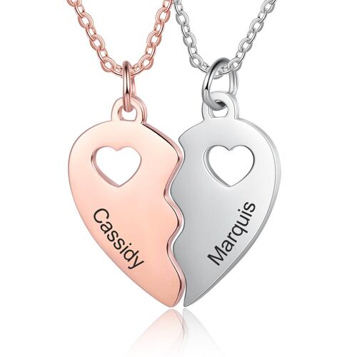 Personalized Stainless Steel Two Toned Joining Heart Necklace Set