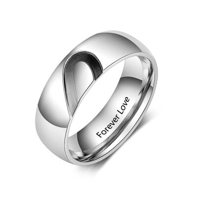 Personalised Stainless Steel Couple Ring with heart theme - Size 8 - For Men
