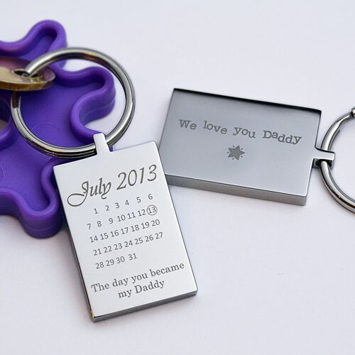 Special Date Key Ring, Calendar Keychain Engraved with Photo on reverse Christmas Day gift