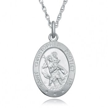 Pendentif ovale Saint Christophe en argent sterling avec chaîne de 20 pouces 1