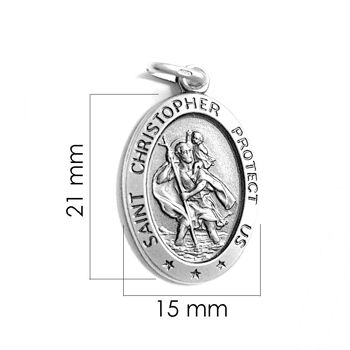 Pendentif ovale Saint Christophe en argent sterling avec chaîne de 20 pouces 3