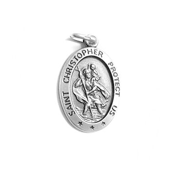 Pendentif ovale Saint Christophe en argent sterling avec chaîne de 20 pouces 4