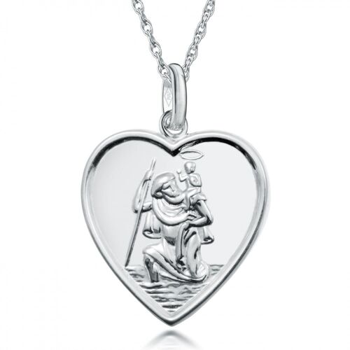 Sterling Silver Saint Christopher Heart Pendant with 20 inch Necklace