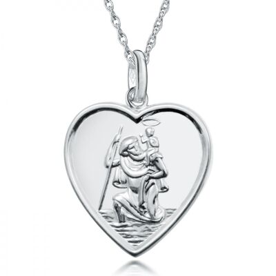 Ciondolo cuore San Cristoforo in argento sterling con collana da 20 pollici