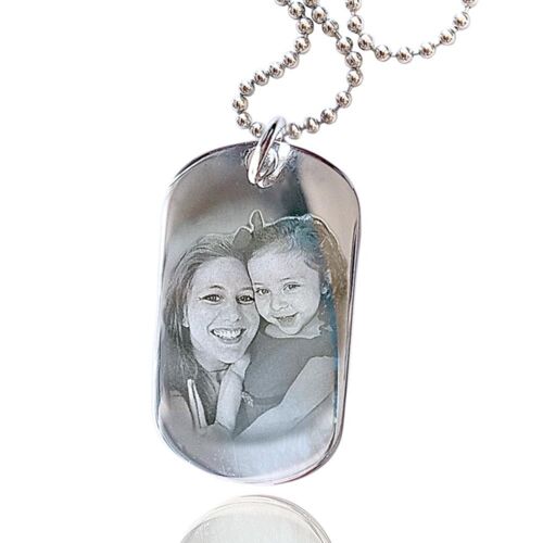 Sterling Silver Rectangle  Pendant with Necklace, Photo & Text Engraved Mother's day gift