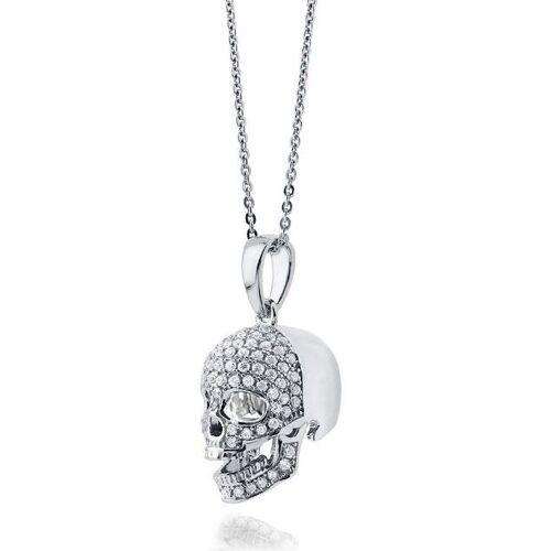 Sterling Silver CZ Skull Pendant and Chain