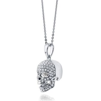 Ciondolo e catena con teschio CZ in argento sterling