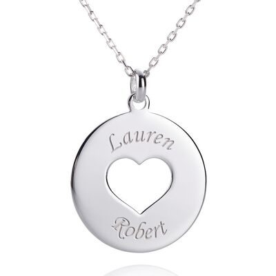 Sterling Silver Round Pendant with Cut Out Heart Mother's day gift