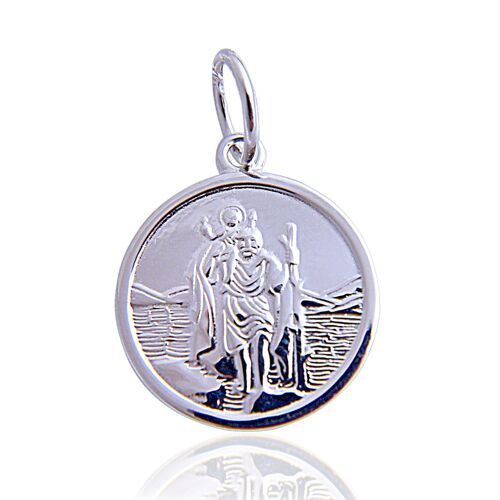 Sterling Silver Saint Christopher Round Pendant with 20 inch chain