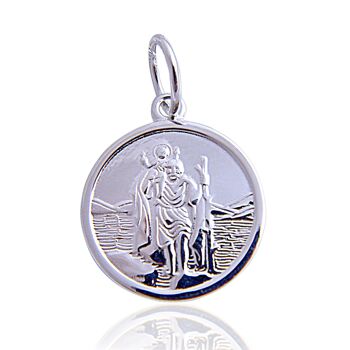 Pendentif rond Saint Christophe en argent sterling avec chaîne de 20 pouces 1
