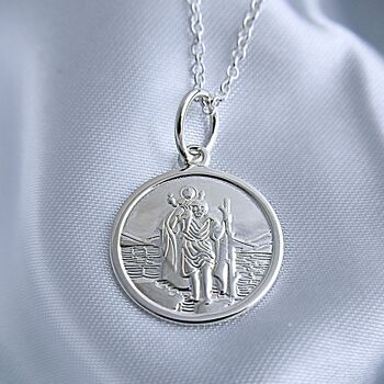 Pendentif rond Saint Christophe en argent sterling avec chaîne de 20 pouces 4