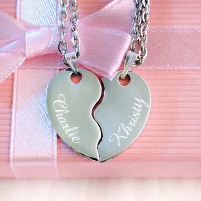 Collar con colgante personalizado de corazón partido | dia de la madre | Regalo de boda Regalo del día de la madre