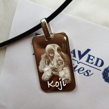 Pendentif étiquette de chien rectangle en argent sterling, photo et texte gravé cadeau de la Saint-Valentin 4