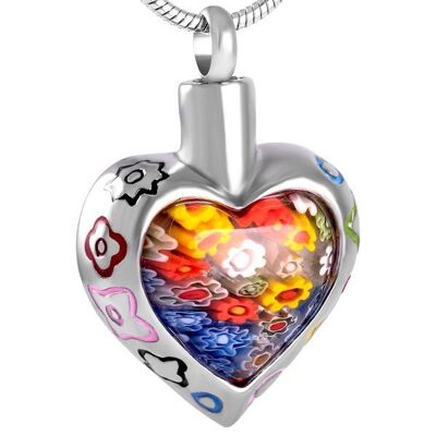 Stainless Steel Murano Glass Heart Cremation Keepsake