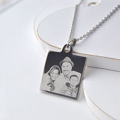 Square Photo Engraved Pendant Mother's day gift