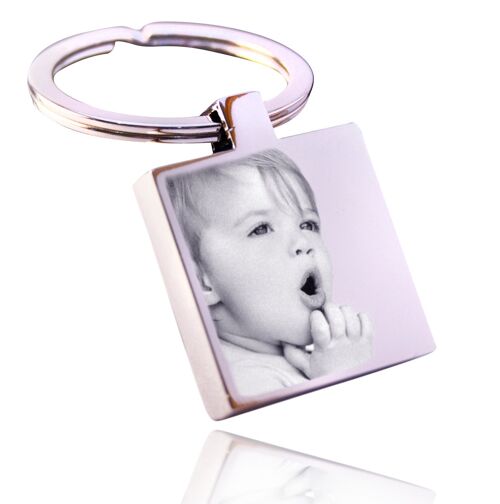 Square Photo and Text Engraved Keyring