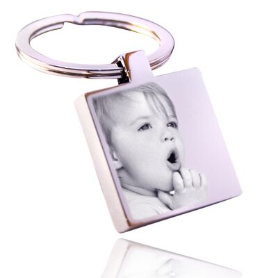 Square Photo and Text Engraved Keyring