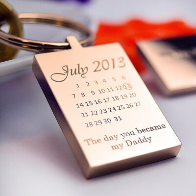 Rose gold Special Date Key Ring, Calendar Keychain Engraved with Photo on reverse Christmas Day gift