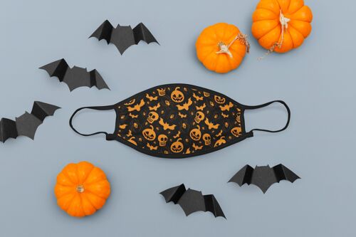 Personalised Kids Halloween Face Cover Mask - pumpkin and bats