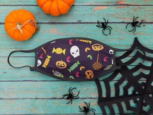 Personalised Kids Halloween Face Cover Mask - candy and skull dark