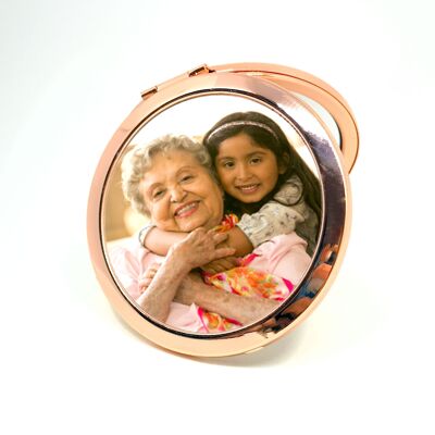 Espejo de bolso de oro rosa - personalizado con su foto y texto Regalo del día de la madre
