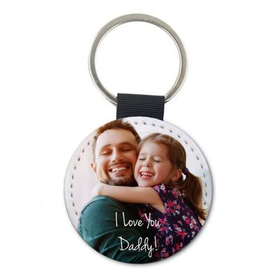 Round Photo Keyring, key chain, faux letter with glitter reverse