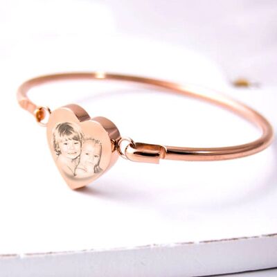 Personalised Heart Bangle Stainless Steel Rose Gold Mother's day gift