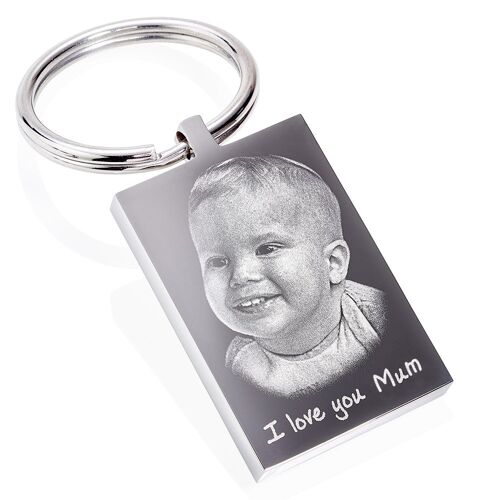 Rectangle photo and text engraved keyring, keychain
