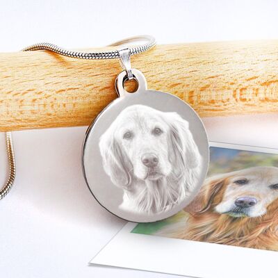 Pet Memorial Necklace | Photo and Message Engraved Round Pendant