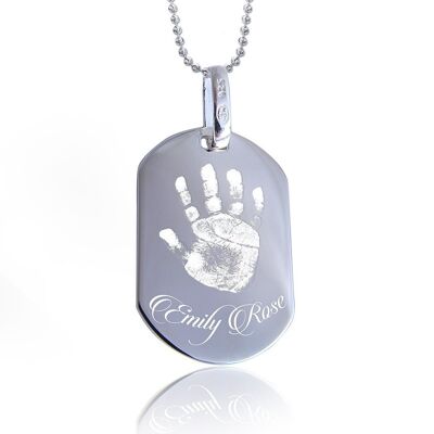 Polished Photo & Text Engraved 925 Silver Pendant, Dog tag with rounded corners Mother's day gift