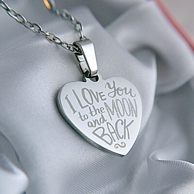 Pendentif coeur personnalisé "Je t'aime jusqu'à la lune et retour" avec un collier 22" Cadeau fête des mères