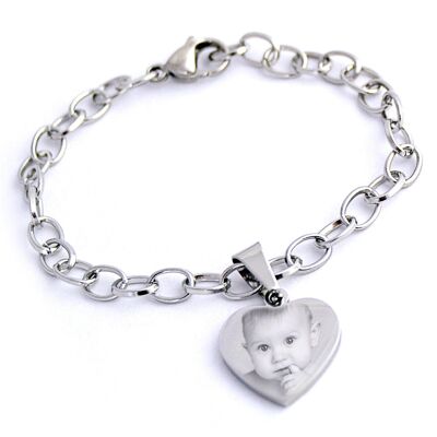 Bracelet Chaîne Coeur Acier Inoxydable Personnalisé Cadeau Fête des Mères