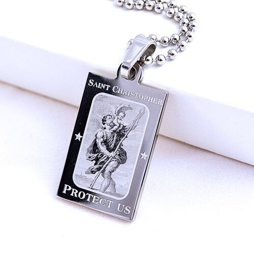 Personalised Saint Christopher Stainless Steel Pendant with Necklace