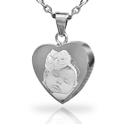 Photo Engraved Stainless Steel Heart Pendant Cremation Jewellery