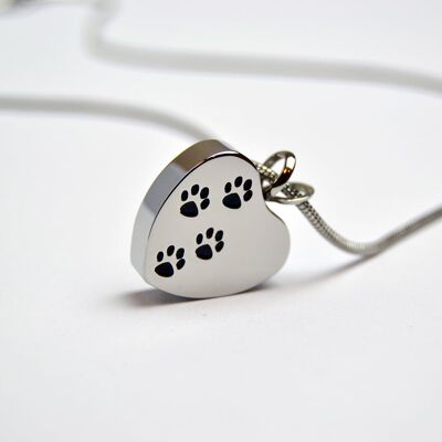 Joyería de cremación para mascotas, patas en el corazón de acero inoxidable