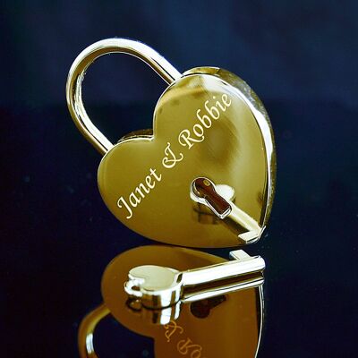 Personalisiertes Herz-Vorhängeschloss aus poliertem Gold mit Schlüssel zum Muttertag