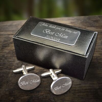 Personalised Engraved Oval Cufflinks in gift box Valentine's day gift