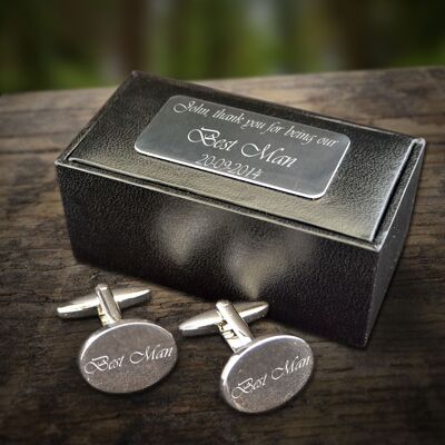 Gemelos ovalados grabados personalizados en caja de regalo regalo de San Valentín