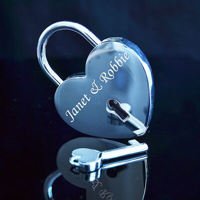 Personalised Polished Silver Heart Padlock with Key Mother's day gift