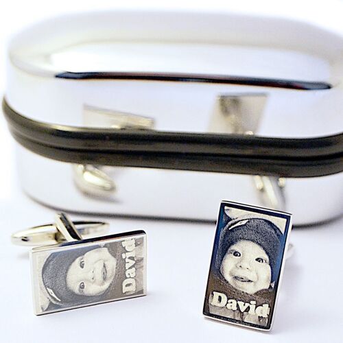 Personalised Photo Engraved Cufflinks set in a Chromed case Valentine's day gift