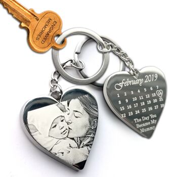 Calendrier personnalisé et porte-clés photo | porte-clés coeur | cadeau d'anniversaire | Porte-clés date spéciale 1