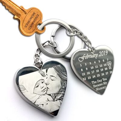 Calendrier personnalisé et porte-clés photo | porte-clés coeur | cadeau d'anniversaire | Porte-clés date spéciale