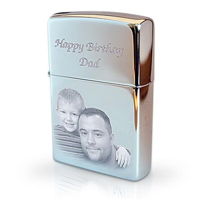 Genuine Zippo Lighter - High polished Chrome Photo and Text engraved Valentine's day gift