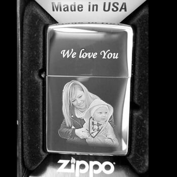 Véritable briquet Zippo - Photo chromée polie et texte gravé cadeau de la Saint-Valentin 3