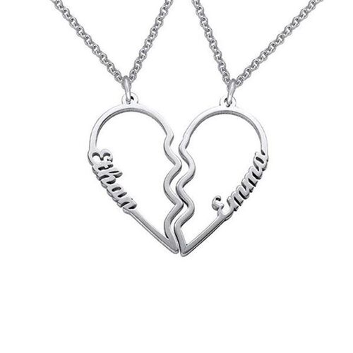 Cutout Couple's Heart Name Necklace - Copper - White Gold Plated - 14 inch