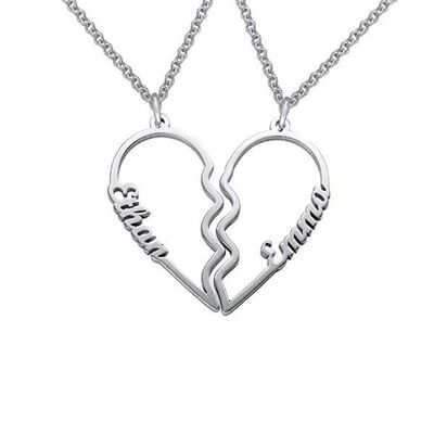 Cutout Couple's Heart Name Necklace - Copper - White Gold Plated - 22 inch