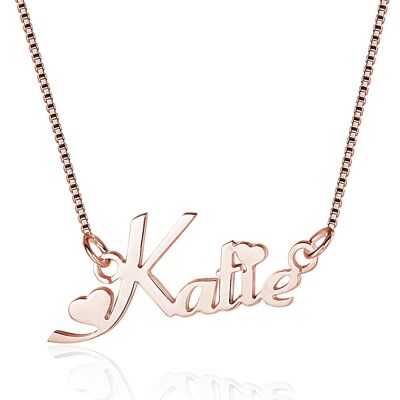 Collar de Corazones con Nombre de Amor de Corte Personalizado - Chapado en Oro Rosa