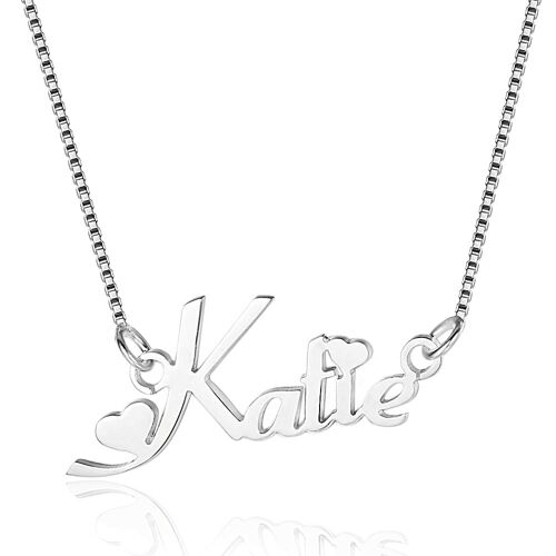 Custom Cut Love Name Hearts Necklace - White Gold Plated